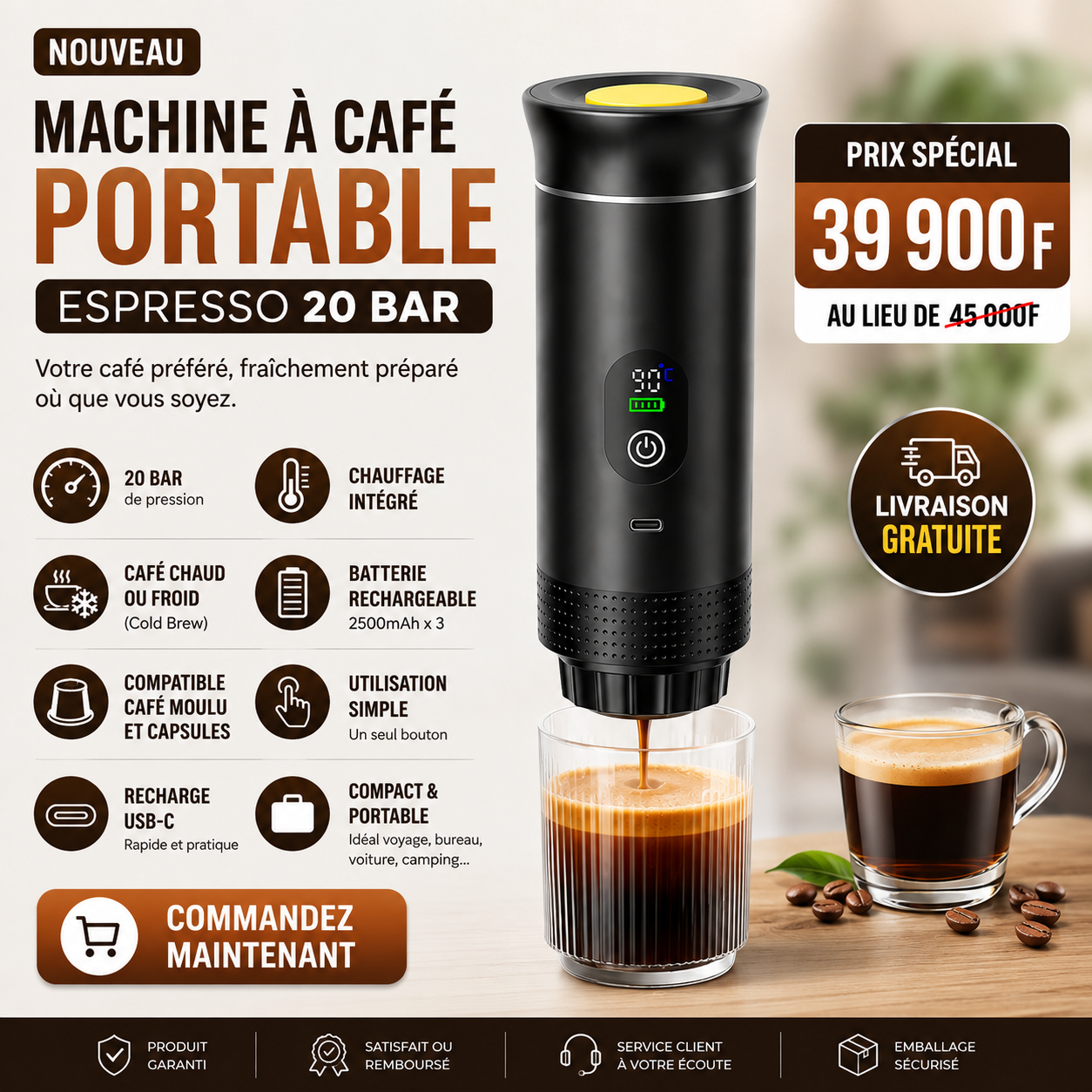 Machine à café portable rechargeable